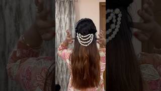 Half hairstyle with pearls ✨💕hair hairstyle shorts viralvideo ytshorts trending [upl. by Kcirredal]