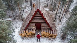 Man Built Amazing Log House Aframe Style  Start toFinish  bushcraftua1 [upl. by Atekihs]