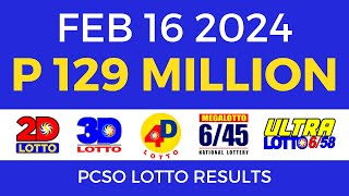 Lotto Result February 16 2024 9pm PCSO [upl. by Olegnalehcim35]