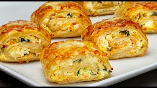 3 steps and the appetizer is ready Puff pastry rolls with cream cheese for any event [upl. by Apollo]