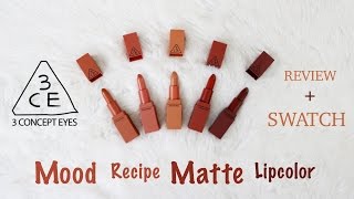 ♡Review  Swatch♡3CE Mood Recipe Matte Lipcolor♡Gau Zoan [upl. by Erdah]