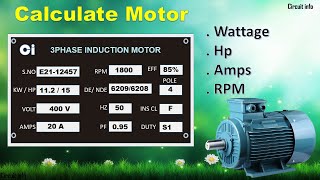 Calculation of Induction Motor KW RPM  HP Current Circuit info [upl. by Aizahs]