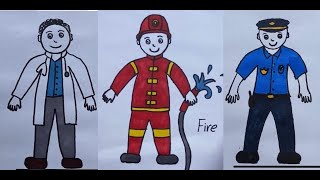 easy community helpers drawing Doctor drawing  Firefighter drawing  police drawing [upl. by Perceval]