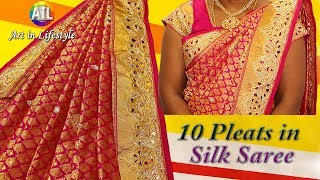 Art in Saree How to keep 10 small pleats in designer silk saree easy method tips [upl. by Aysahc]