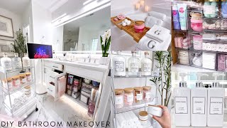 DIY BATHROOM MAKEOVER  Decorating Ideas Organizing amp Restocking  DIY Marble Flooring [upl. by Anaiuq]