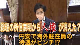 総理の所信表明から「人権」が消えた？円安で海外駐在員の待遇がピンチ？！＞20221101外交防衛委員会 [upl. by Diba267]