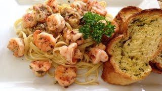 Camarones Scampi con pasta linguine Receta [upl. by Pressman828]