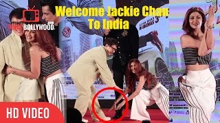 Shilpa Shetty Touchs Jackie Chan Feet  Kung Fu Yoga Promotions In India [upl. by Salohcim]