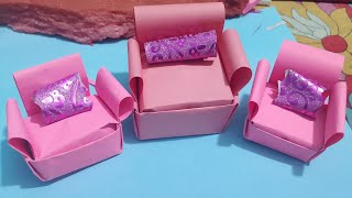 Diy mini paper sofa set How to make a paper sofa Paper carft for schoolOrigami sofa [upl. by Alphard]