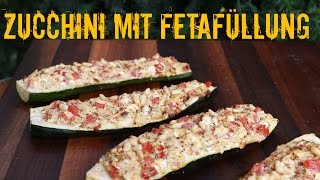 Zucchini mit Fetafüllung vom Grill  Beilagenrezept für Grillpartys [upl. by Schlicher]