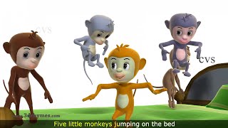 Five Little Monkeys Jumping on the Bed Nursery Rhyme  3D Animation Rhymes for Children [upl. by Blaise]