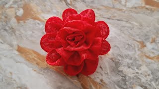 DIY Fabric Flower Making for frocks Hand Embroidery  Rose Flower Making at Home [upl. by Luciano603]