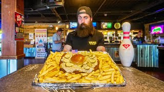 YOU WIN A HUGE TROPHY IF YOU FINISH THIS FOOD CHALLENGE IN A BOWLING ALLEY  BeardMeatsFood [upl. by Nieberg195]