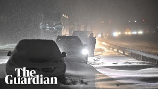 Snowstorm strands motorists in Sweden as extreme cold grips Scandinavia [upl. by Maridel]