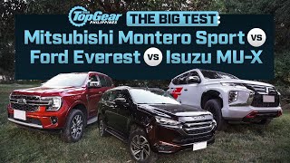 Isuzu MUX vs Ford Everest vs Mitsubishi Montero Sport 4x2 SUV Big Test  Top Gear Philippines [upl. by Melvina]