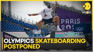 Paris Olympics 2024 Mens skateboarding competition postponed amid bad weather  WION [upl. by Dare84]