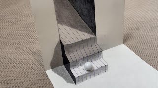 Amazing 3D Staircase Optical Illusion  Realistic Drawing on Paper [upl. by Vowel]