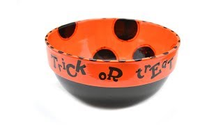 How to Paint Pottery Trick or Treat Halloween Bowl [upl. by Ainotna177]