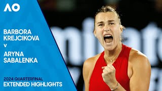 Barbora Krejcikova v Aryna Sabalenka Extended Highlights  Australian Open 2024 Quarterfinal [upl. by Maclean]