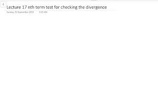 Lecture 17 nth term test for checking the divergence of a series [upl. by Aicatsue351]