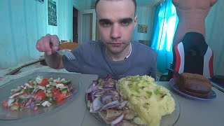 ASMR PUREE  FISH  HERRING WITH ONION  VEGETABLE SALAD  EATING SHOW MUKBANG asmr mukbang food [upl. by Phillip]