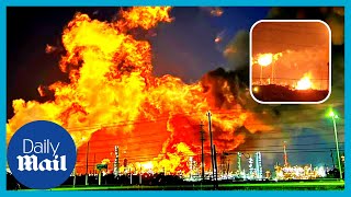 Huge explosion and large fire at Texas Exxon Mobil oil refinery [upl. by Whitehurst]