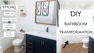 DIY MASTER BATH RENO  Shiplap Wood tile and How To Mix Metals [upl. by Pelson]