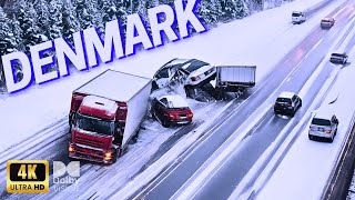 Thrills and Challenges of Winter Driving in Denmarks highways 4K [upl. by Arhsub]