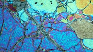 Dunite 95 OlivineThinSection in CrossPolarized Light [upl. by Anelah]