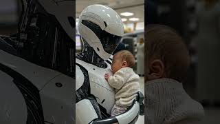 A humanoid robot gently cradling a baby at a tech expo robot babysitter [upl. by Beauchamp]