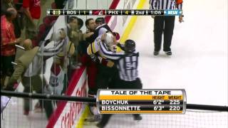 Johnny Boychuk vs Paul Bissonnette Oct 17 2009 [upl. by Launame]