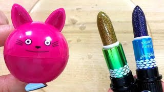 Makeup slimeMixing lipstickamplip balm into slimeSatisfying slime video ASMR [upl. by Idoj]