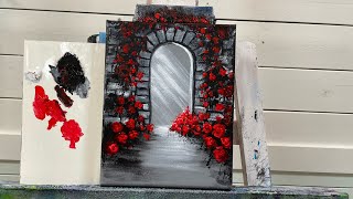 Easy HOW TO PAINT ARCHWAY AND RED FLOWERS 🌹 Step by step for beginners  acryic tutorial [upl. by Ardet953]