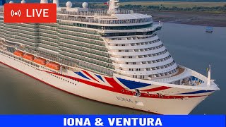 SHIPS TV  PampO Ventura and Iona Cruise Ships Departing Port of Southampton LIVE [upl. by Youlton]