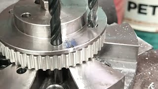 Drilling Aluminum Pulley●Metal for socket Head nut amp 22mm thick metal ASMR industrialmachinery [upl. by Akelam]