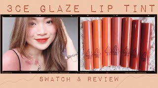 SWATCH  REVIEW 3CE GLAZED LIP TINT ♡ ROSIE PHAM [upl. by Ottie417]