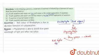 Assertion Red colour of rhodophyta is due to abundant formation of rphycoerythrin [upl. by Lynna137]