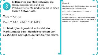 Lineare Funktionen  Marktvolumen Konsumentenrente amp Produzentenrente  Übung 3 [upl. by Rehm]