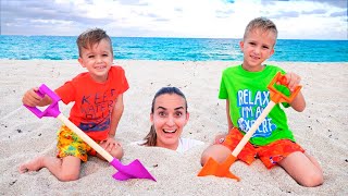 Vlad and Niki had a Fun Day on the Beach Plying with Mom and Sand [upl. by Flanders]