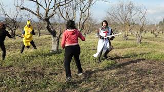 Swordfight between a banana a templar and a judo wrestler at fantasy treasure hunt [upl. by Jeanie]