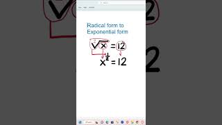 Radical Form to Exponential Form  Algebra  Math  Short [upl. by Charissa]