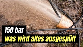 Rohrreinigung 127 Kanal spülen mit 150 bar Steine fliegen wie eine Rakete raus [upl. by Gilpin659]