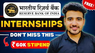 RBI Free Internships for Students  RBI Summer Internship  For Fresher Graduate amp Post Graduate [upl. by Anchie]