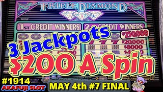 3 Jackpots Triple Diamond 100 Slot Machine Max Bet 200 at Pechanga Casino Resort [upl. by Jaquenetta]