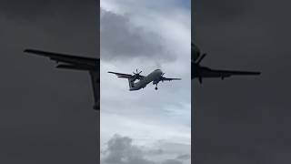 flybe bombardierjets Q400 overhead arrival at Manchester Airport shorts [upl. by Yra]