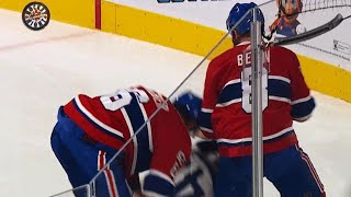 Nazem Kadri gets jumped by Jordie Benn Shea Weber after delivering hit [upl. by Nyllewell]