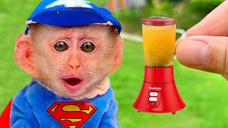 Baby Monkey BiBi drink smoothies and eat cotton candy Coco Monkey [upl. by Eirffej]