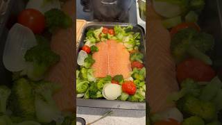 Ovenbaked Salmon with Potatoes Vegetables and RedOnion Chutney inspiration song food [upl. by Leuqram]