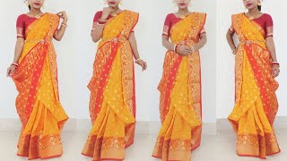 atpoure saree porar style  banarasi silk saree for wedding  reception look for bride in saree [upl. by Jarus]