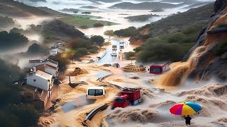 Storm Nelson Hits Seville Province Spain Floods and landslides rivers overflow [upl. by Emanuele]